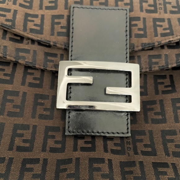 Authentic Vintage Fendi Zucchino Baguette w/ COA Brown / Black w/ Gunmetal Gray - Picture 10 of 14
